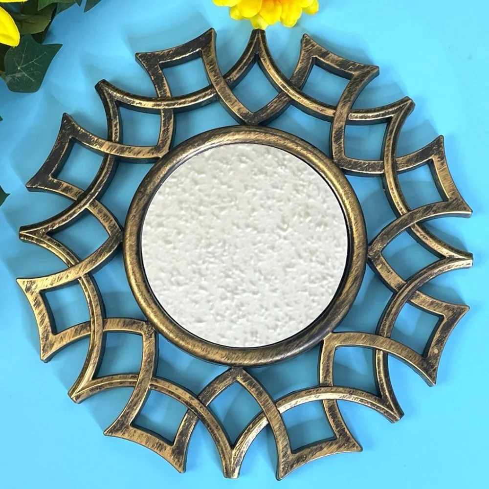 Rustic Sunburst Accent Mirror‎ Antique Look Brushed Gold Finish Home Wall Decor